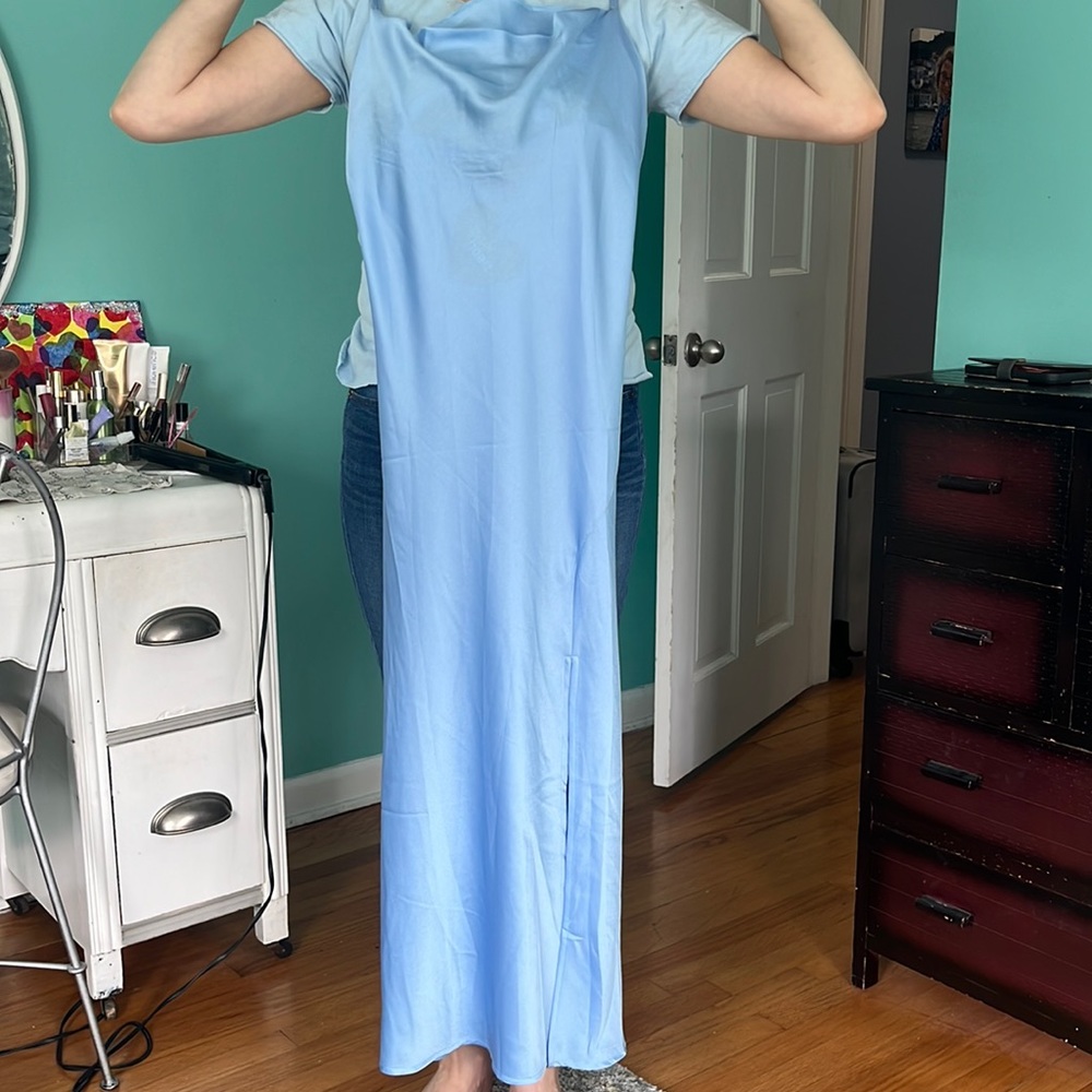light blue slip dress w slit